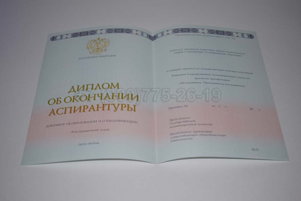Бланк диплома аспирантуры Гознак 2014-2025 год выпуска г.Владивосток