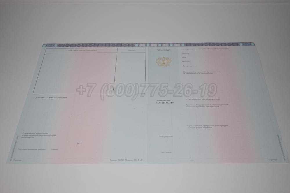 Приложение к диплому магистра Гознак 2014-2025 год выпуска г.Владивосток
