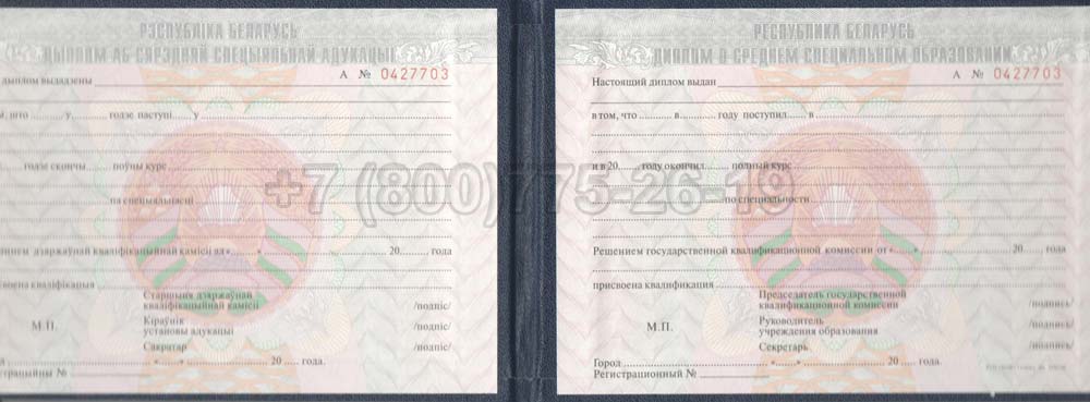 Диплом техникума Белоруссии Гознак 2000-2011 год выпуска г.Владивосток